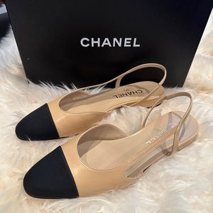 Chanel logo slingback flats 39.5.